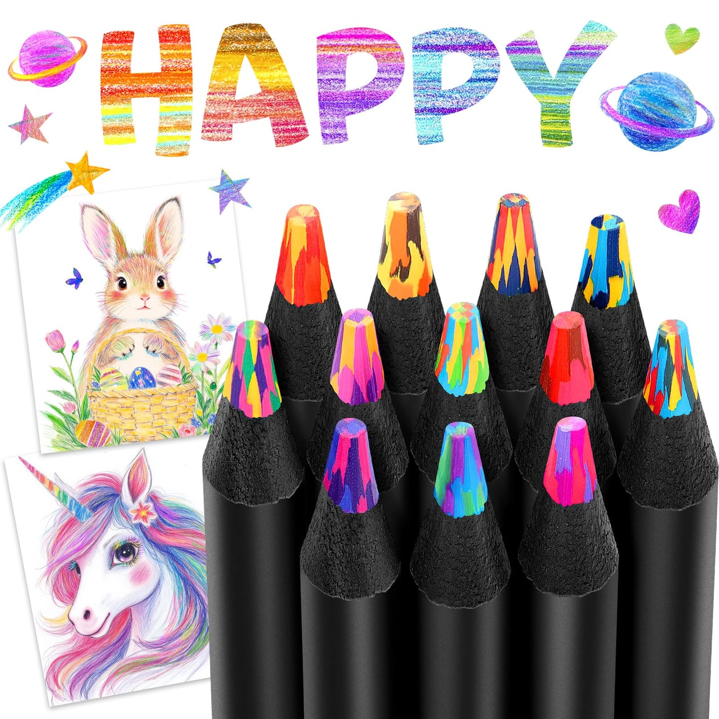 LTINFO Rainbow Pencils – 12-Color Art Set for Kids, Teens, and Creative Adults