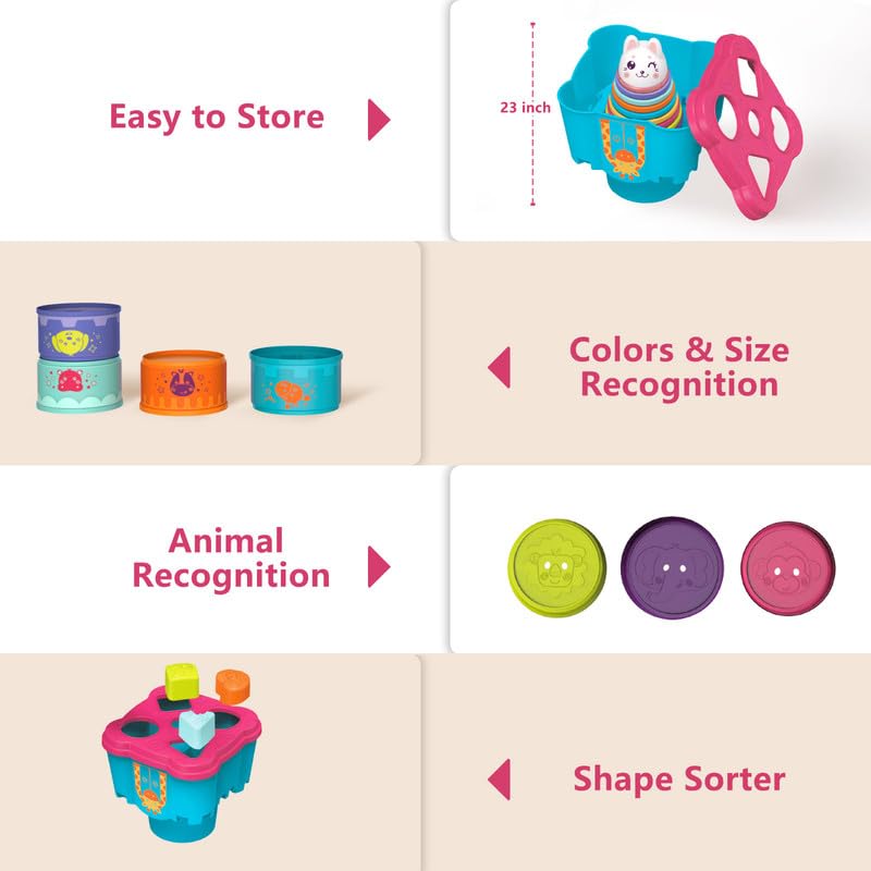 LTKFFFdp Baby Stacking Toys for Toddlers 1-3 | Nesting Cups, Shape Sorter & Bath Toy