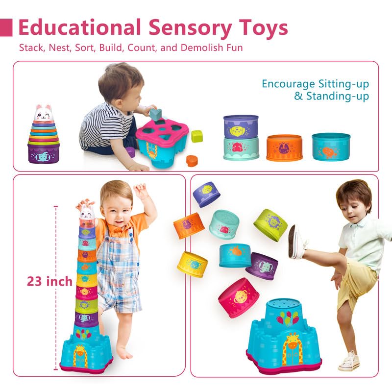 LTKFFFdp Baby Stacking Toys for Toddlers 1-3 | Nesting Cups, Shape Sorter & Bath Toy