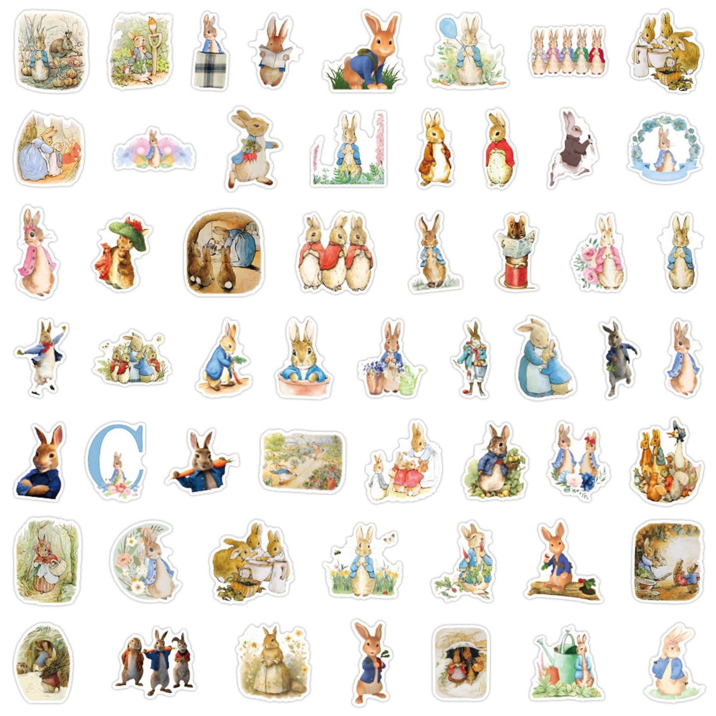 LTZSTONE Peter Rabbit Stickers Pack (55PCS) – Waterproof Vinyl Decals for Laptop, Bottle, Skateboard