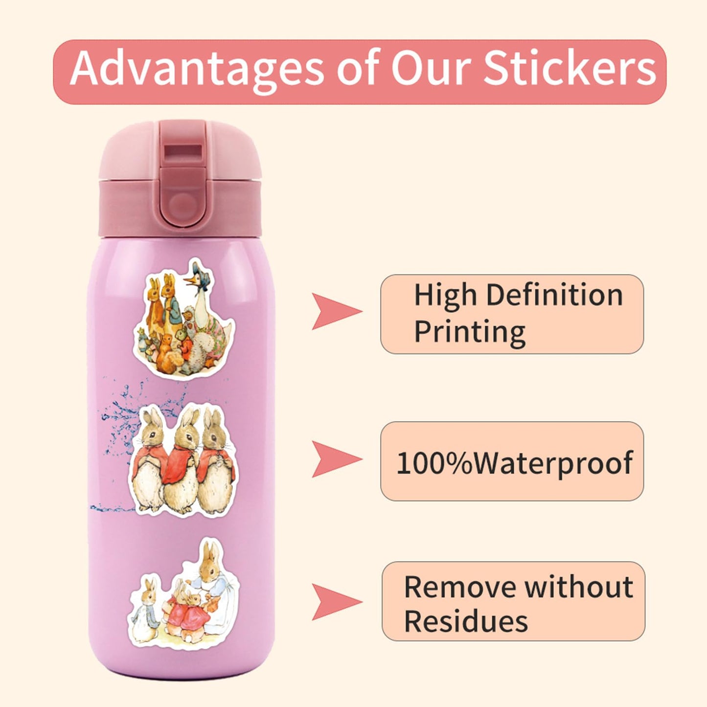 LTZSTONE Peter Rabbit Stickers Pack (55PCS) – Waterproof Vinyl Decals for Laptop, Bottle, Skateboard