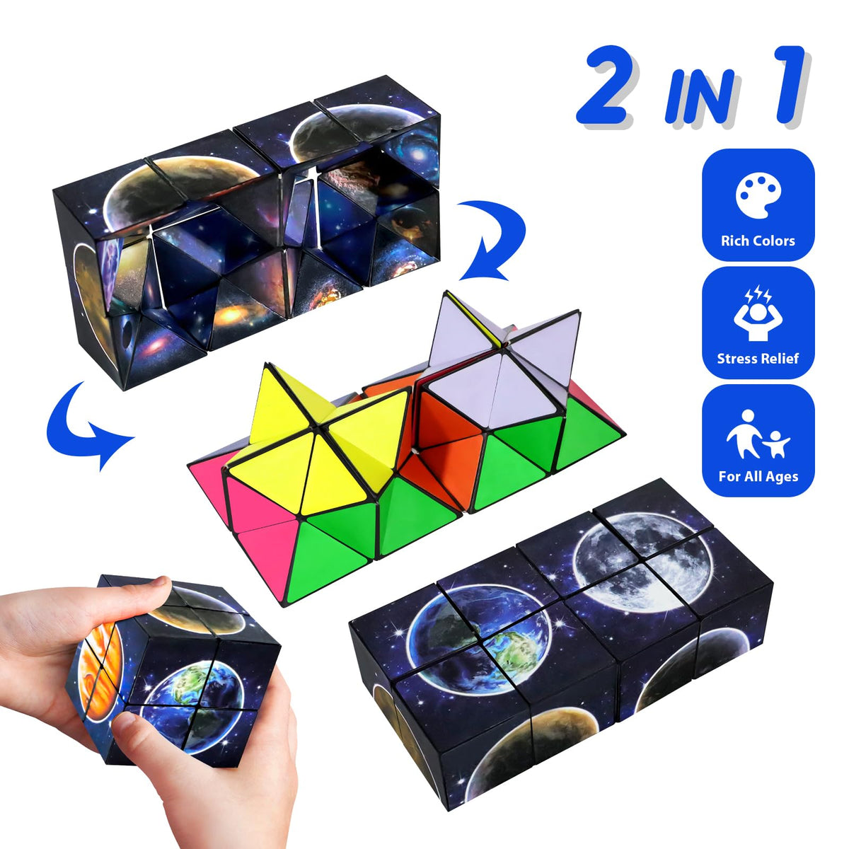 Luaxkpi 2-in-1 Infinity Cube Toy for Kids 6-12 — Travel Brain Teaser Gift