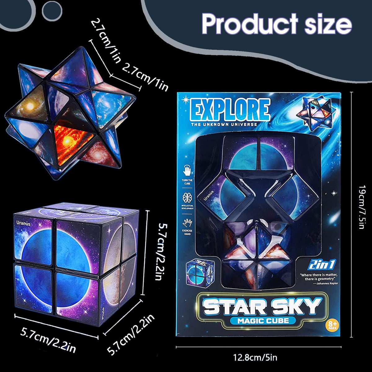 Luaxkpi Infinity Cube Toy – 2-in-1 Fidget Cube for Kids 8-12 | Star Cube Planet Stickers