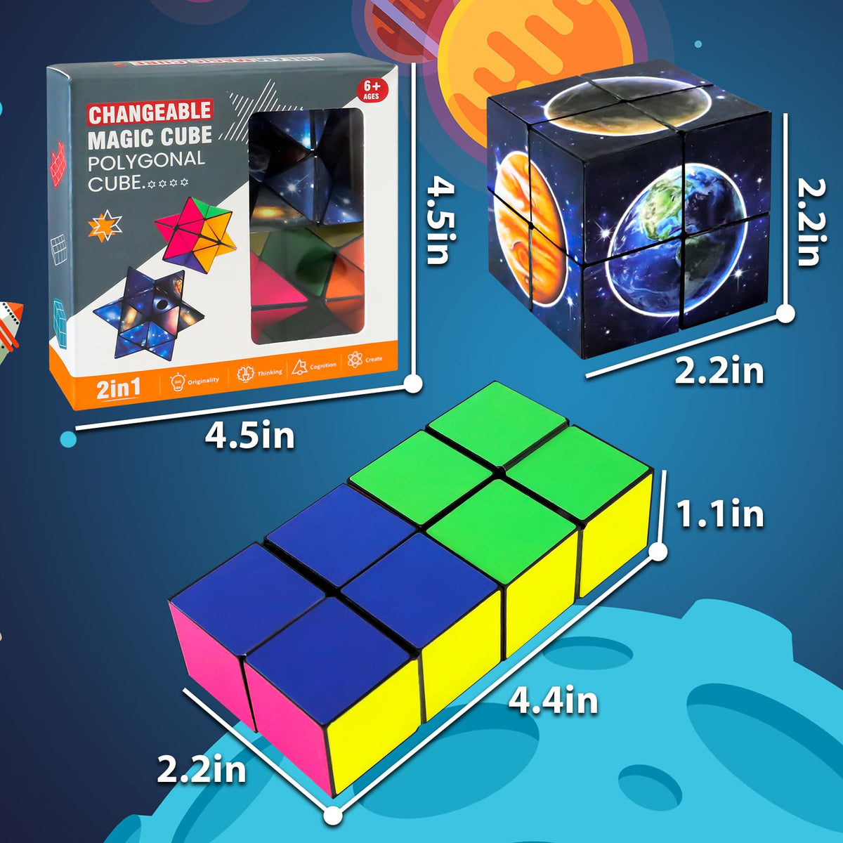 Luaxkpi 2-in-1 Infinity Cube Toy for Kids 6-12 — Travel Brain Teaser Gift