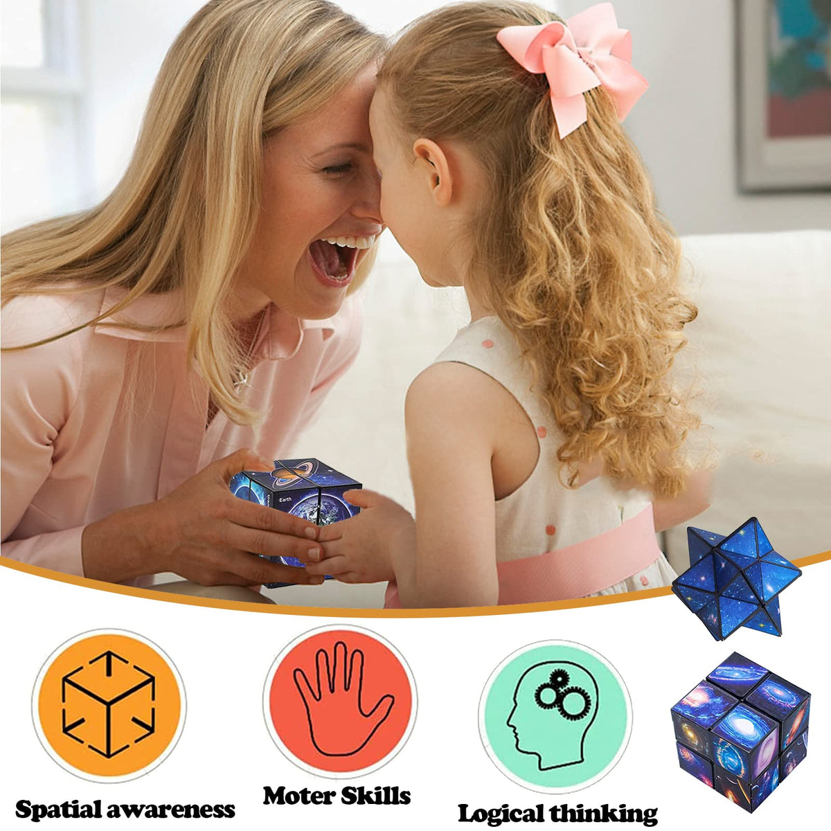Luaxkpi Infinity Cube Toy – 2-in-1 Fidget Cube for Kids 8-12 | Star Cube Planet Stickers