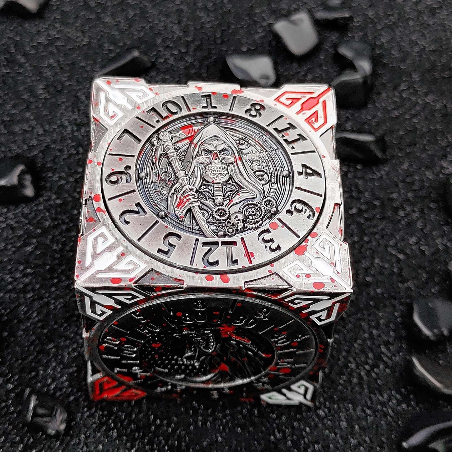 Luazuri DND Spinner Dice - 7-in-1 Metal Dice Set with 3D Dragon Relief (Ancient Gold Copper)