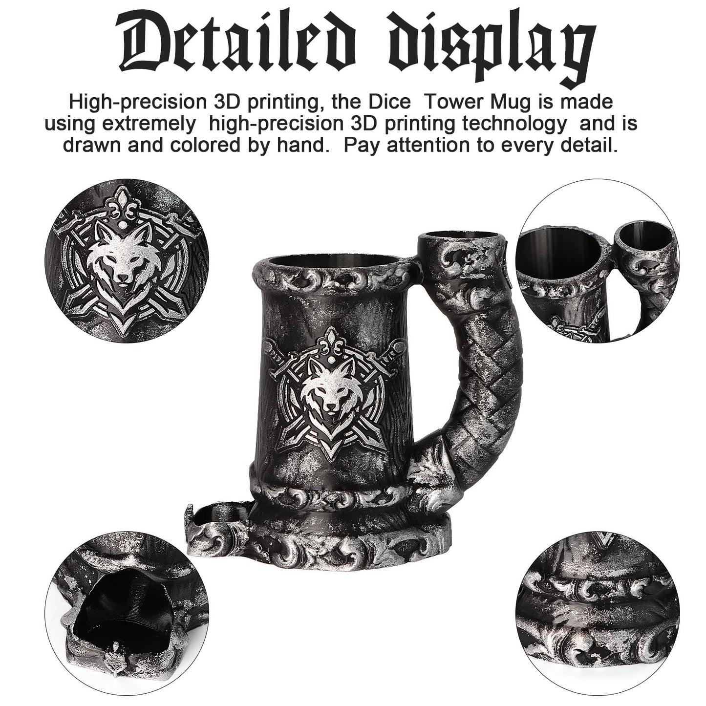 Luazuri Mug Dice Tower – 7-Piece D20 Dice Set Included, DND & Tabletop Gift, Black