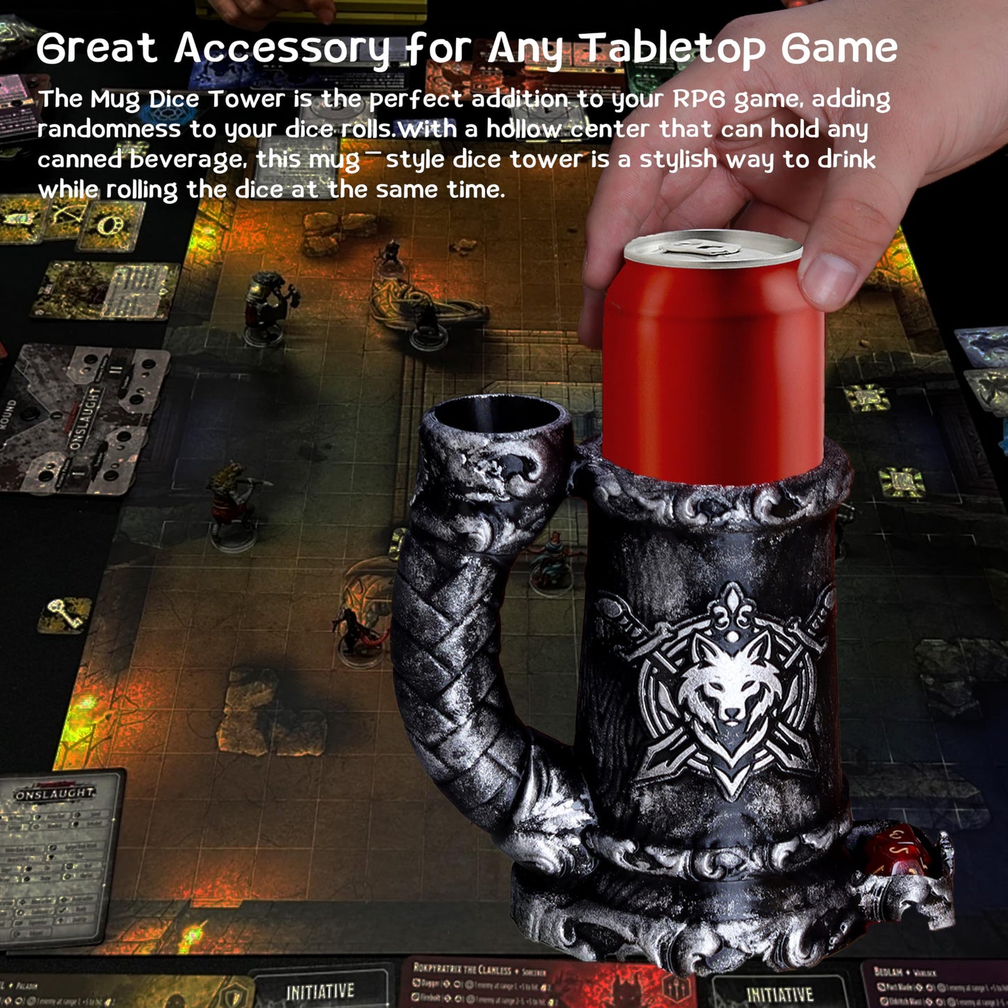 Luazuri Mug Dice Tower – 7-Piece D20 Dice Set Included, DND & Tabletop Gift, Black