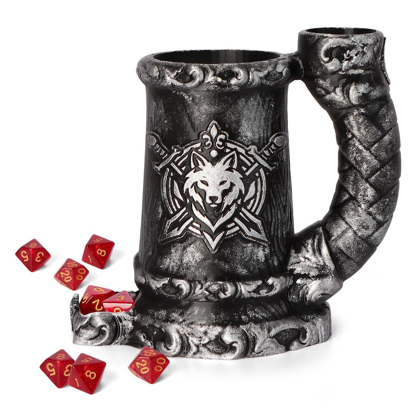 Luazuri Mug Dice Tower – 7-Piece D20 Dice Set Included, DND & Tabletop Gift, Black
