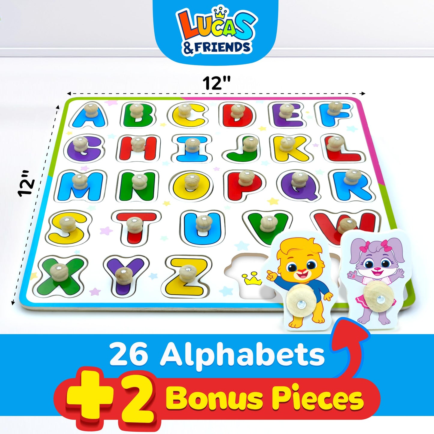 Lucas & Friends ABC Puzzle for Toddlers – Wooden Montessori Alphabet Toy