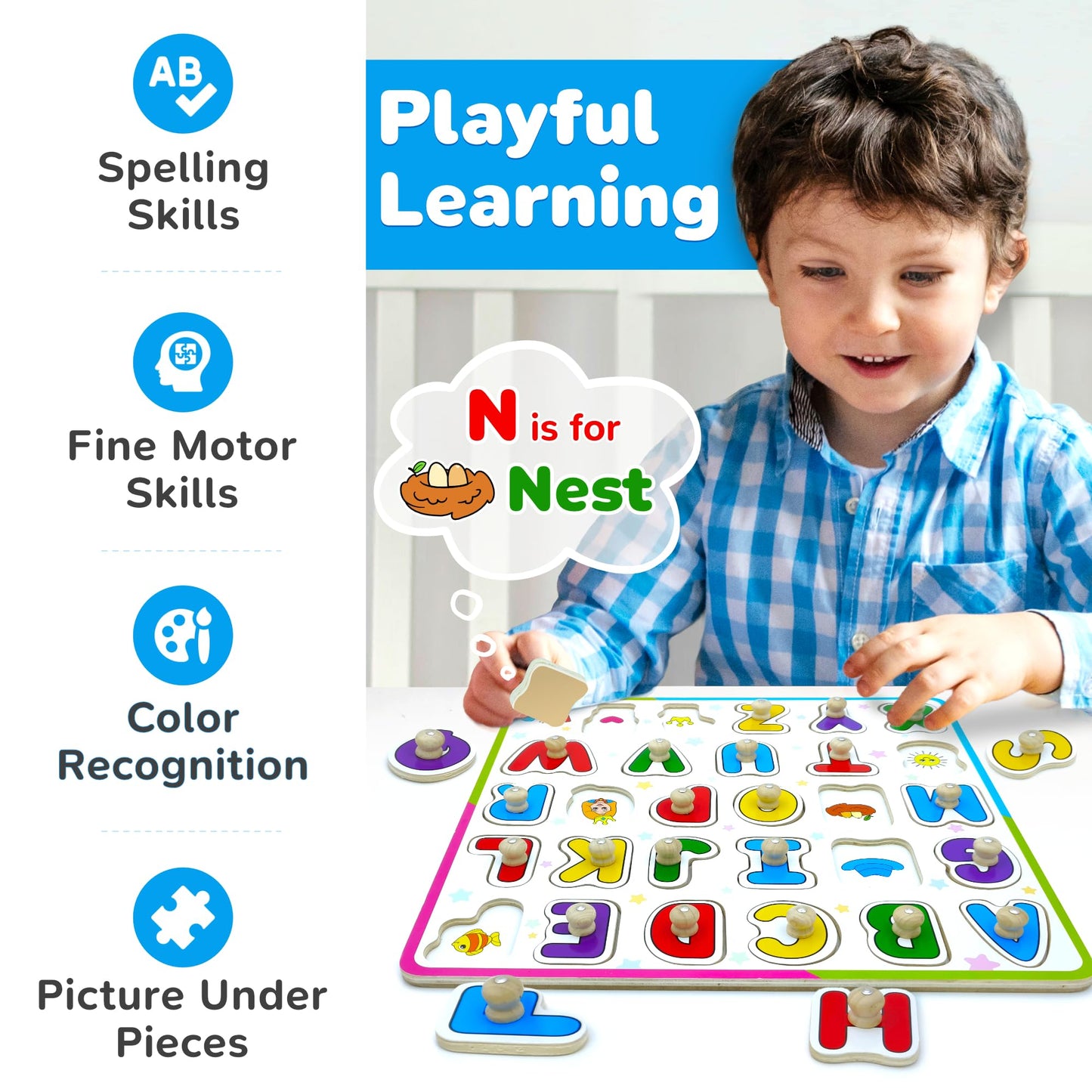 Lucas & Friends ABC Puzzle for Toddlers – Wooden Montessori Alphabet Toy