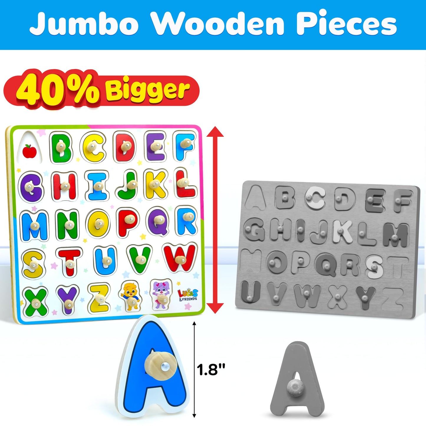 Lucas & Friends ABC Puzzle for Toddlers – Wooden Montessori Alphabet Toy