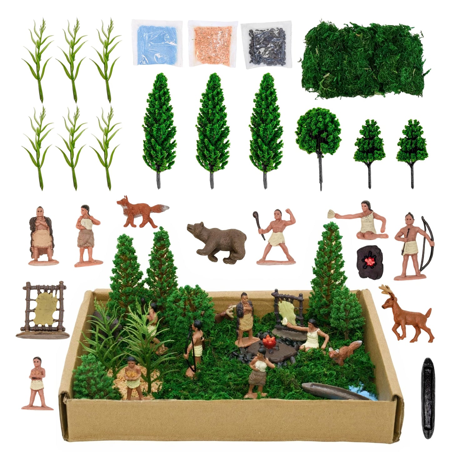 LuciPaw 28-Piece Native American Figures Set – Educational Diorama Toys with Storage Tube