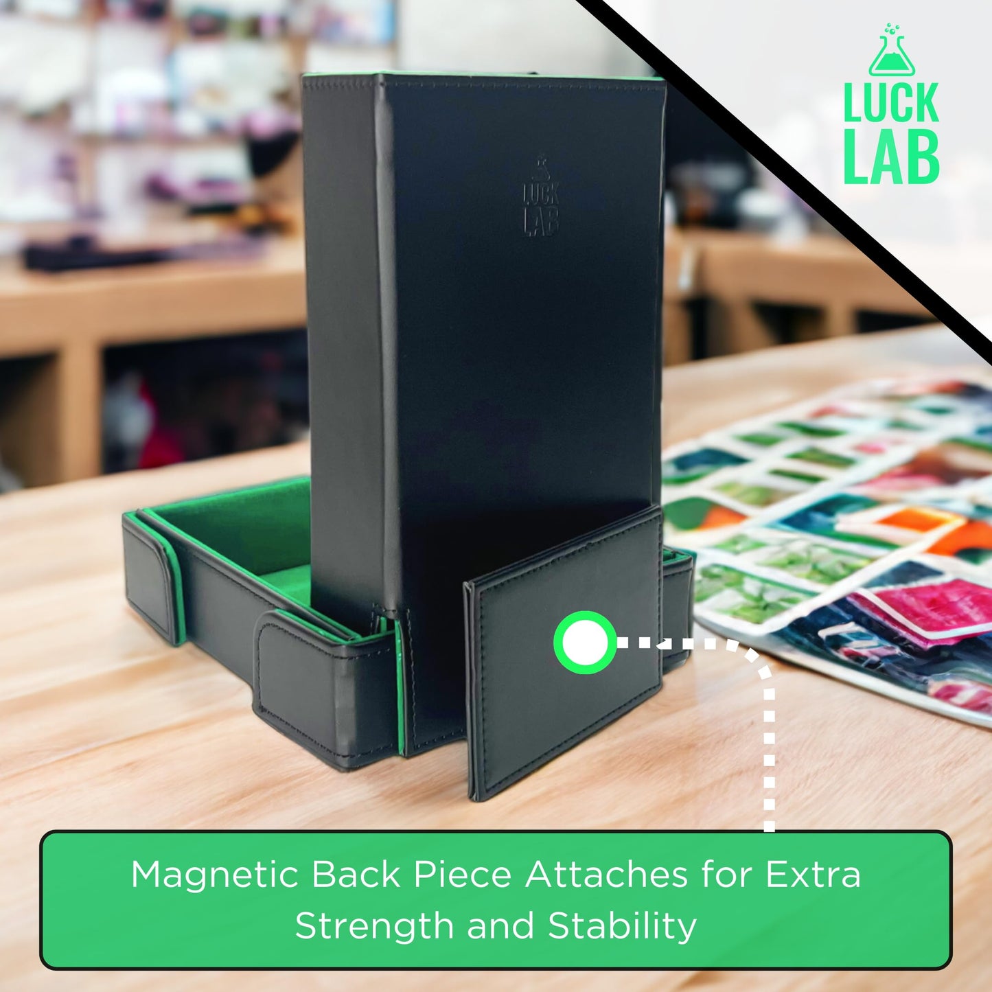 Luck Lab Folding Dice Tower and Tray for RPG Tabletop – Black/Green, Tree of Life Design