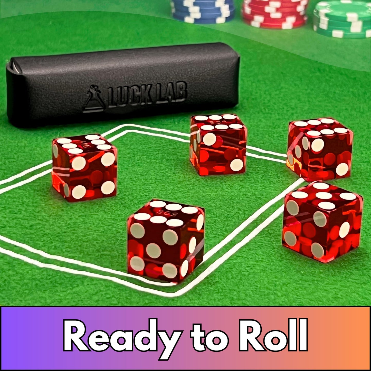 Luck Lab Grade AAA 19mm Casino Dice – Razor Edges, Serialized Set of 5, Leather Case (Red)