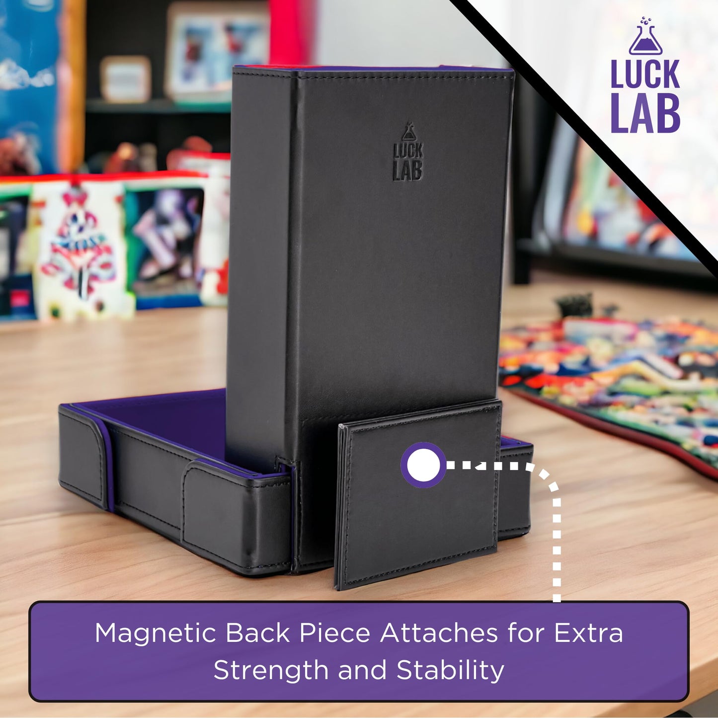 Luck Lab Folding Dice Tower & Tray for RPG Tabletop — Raven Design, Black and Purple