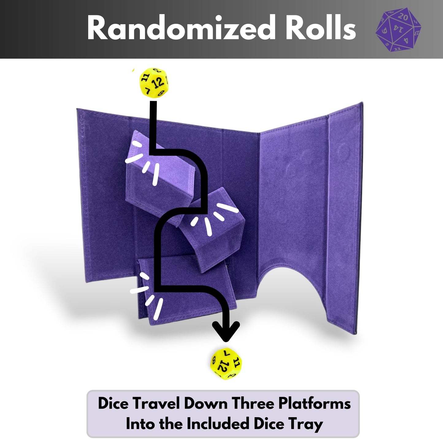 Luck Lab Folding Dice Tower & Tray for RPG Tabletop — Raven Design, Black and Purple