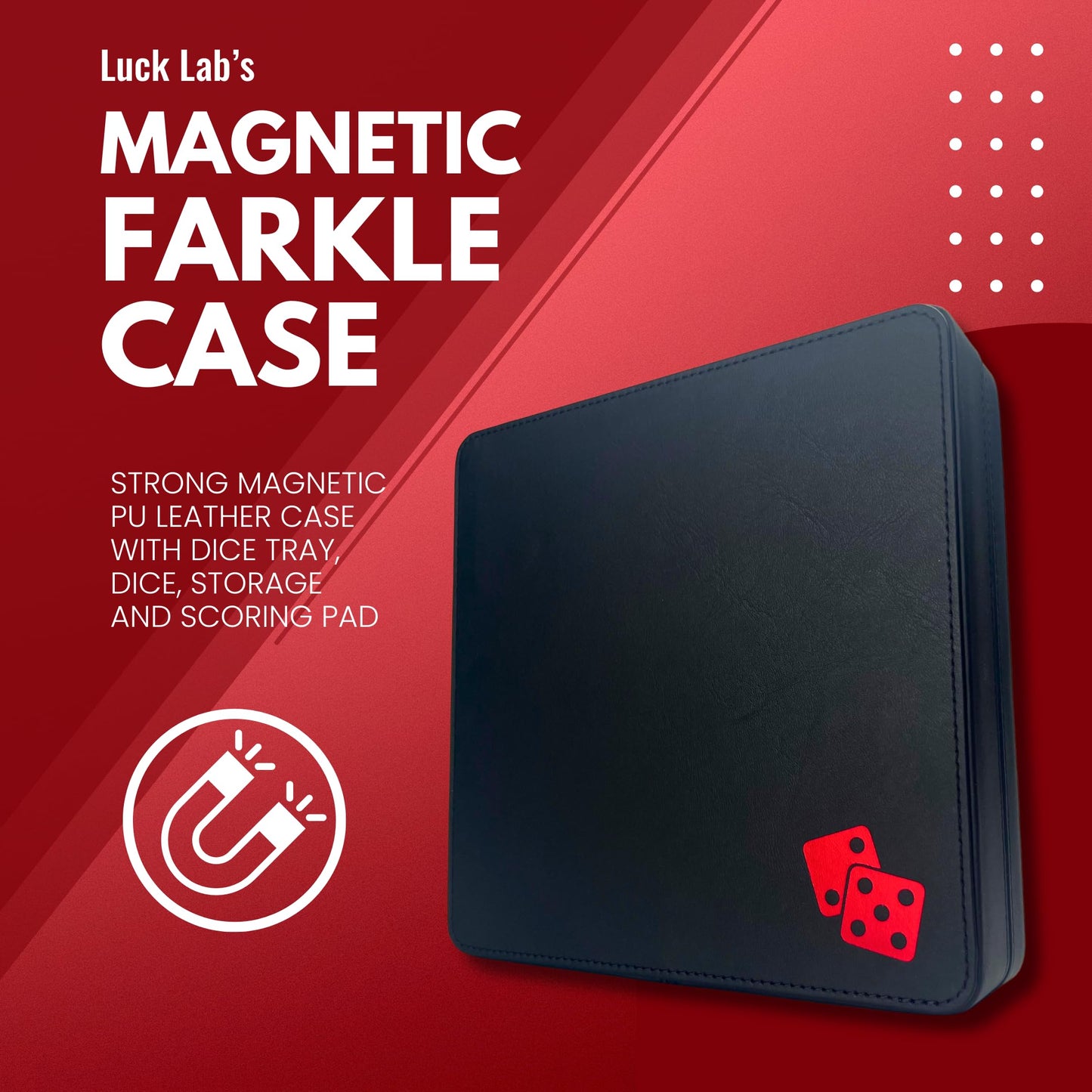 Luck Lab Farkle Dice Tray & Storage Case – 2 Pearl Dice, 40-Page Score Pad (Red)