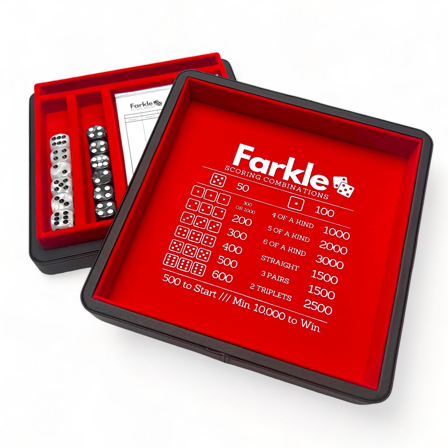 Luck Lab Farkle Dice Tray & Storage Case – 2 Pearl Dice, 40-Page Score Pad (Red)