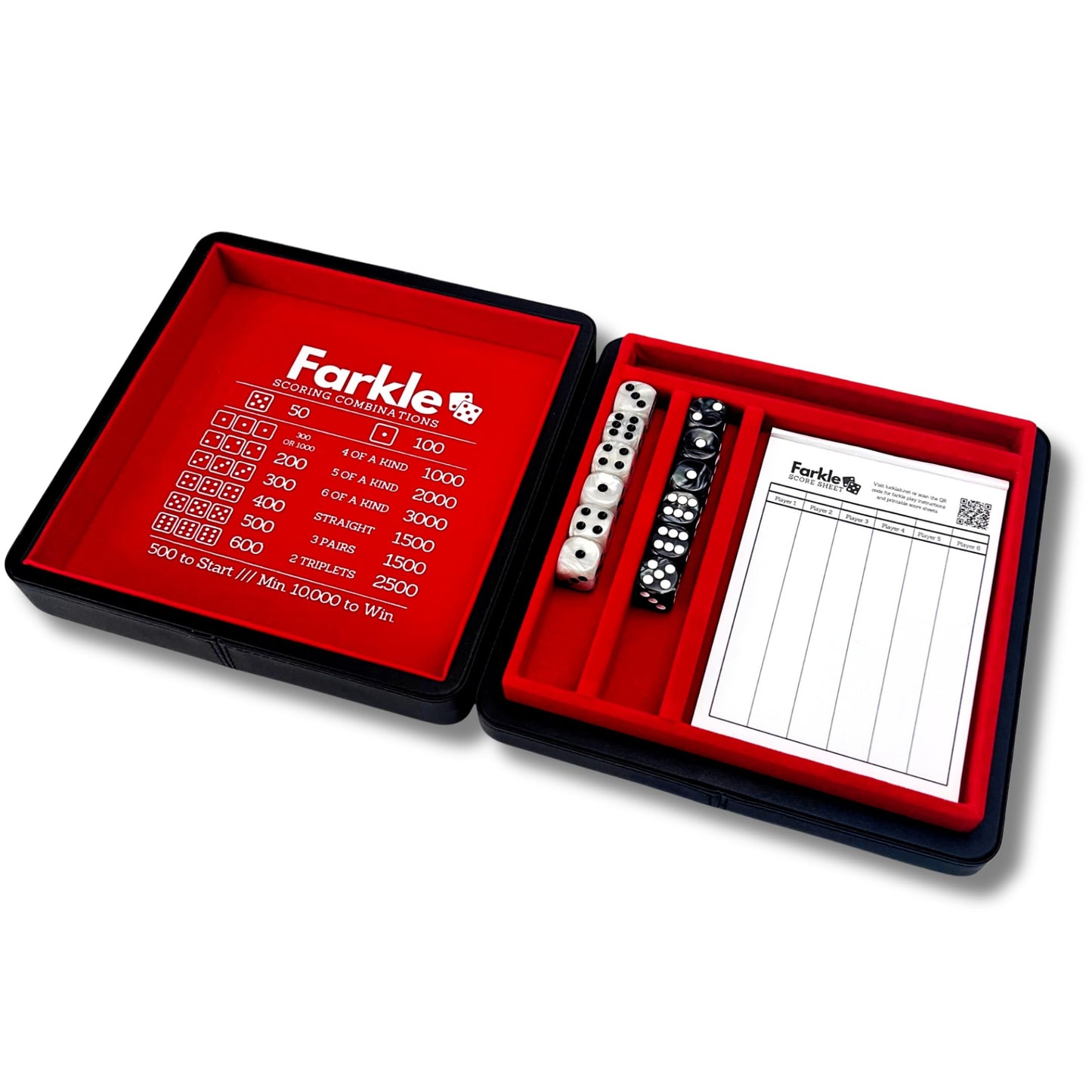 Luck Lab Farkle Dice Tray & Storage Case – 2 Pearl Dice, 40-Page Score Pad (Red)