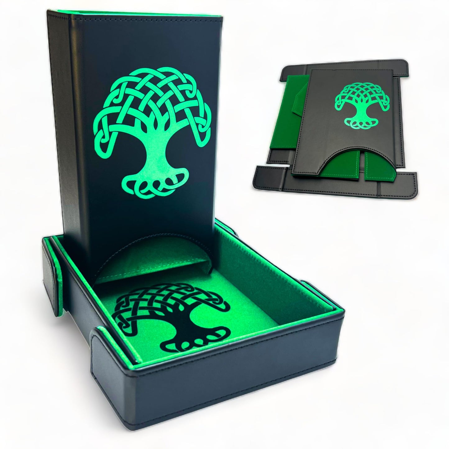 Luck Lab Folding Dice Tower and Tray for RPG Tabletop – Black/Green, Tree of Life Design
