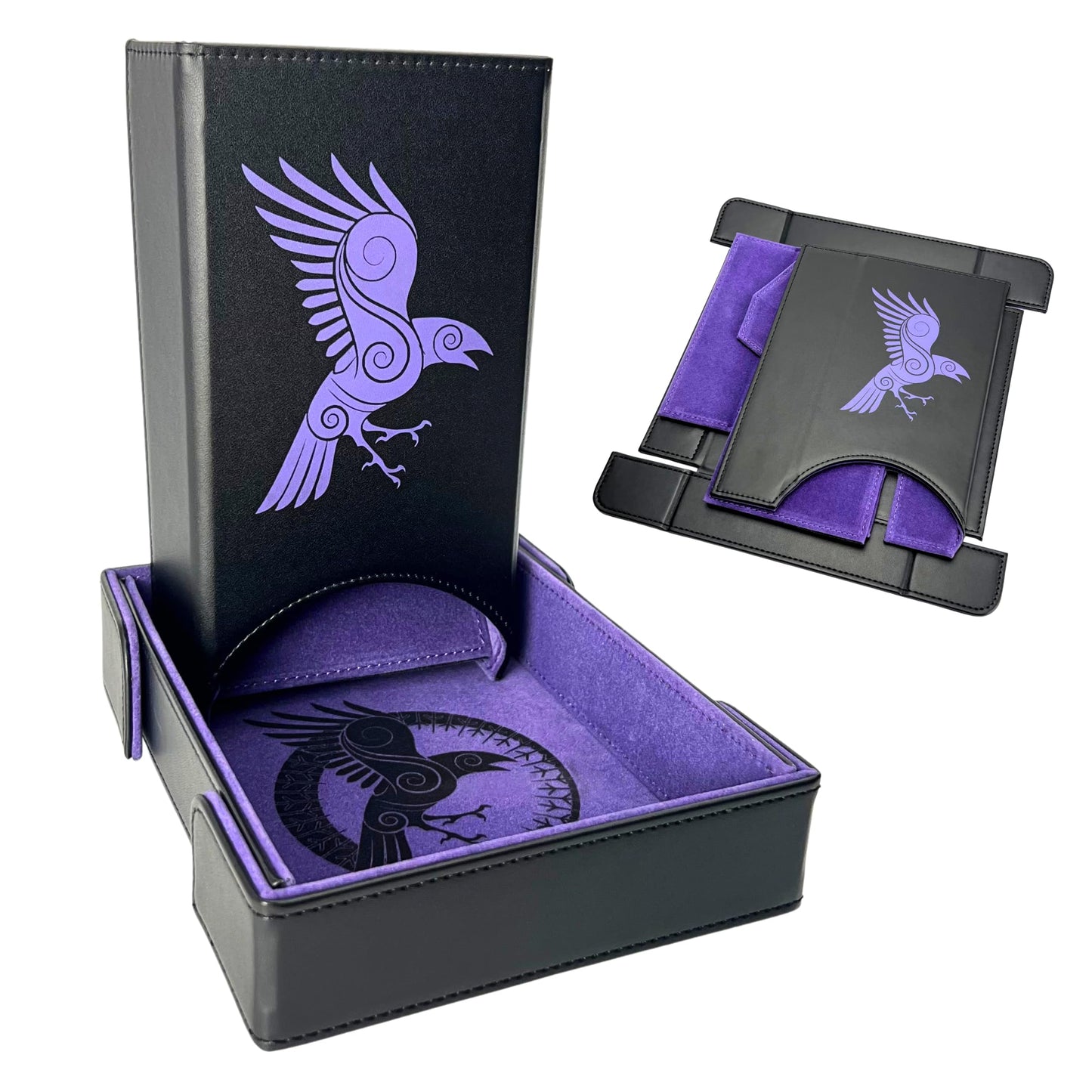 Luck Lab Folding Dice Tower & Tray for RPG Tabletop — Raven Design, Black and Purple