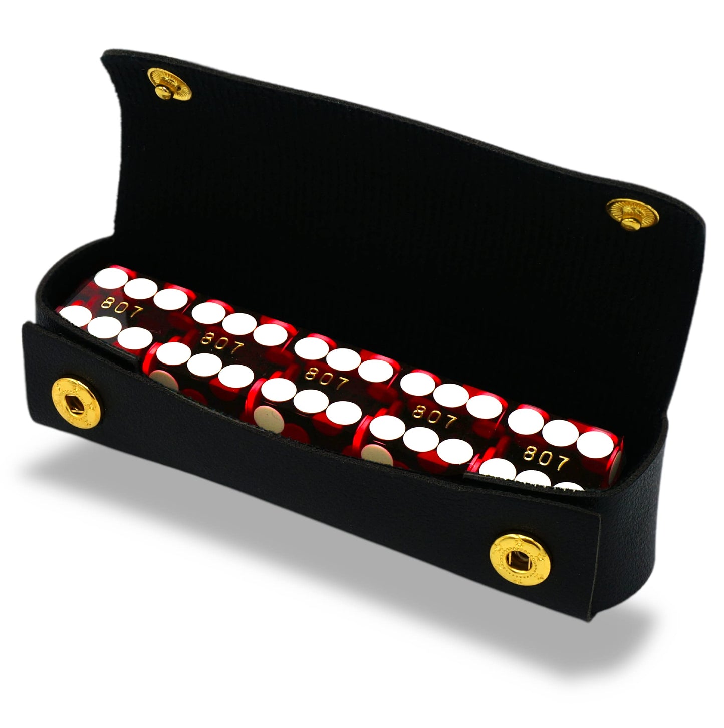 Luck Lab Grade AAA 19mm Casino Dice – Razor Edges, Serialized Set of 5, Leather Case (Red)