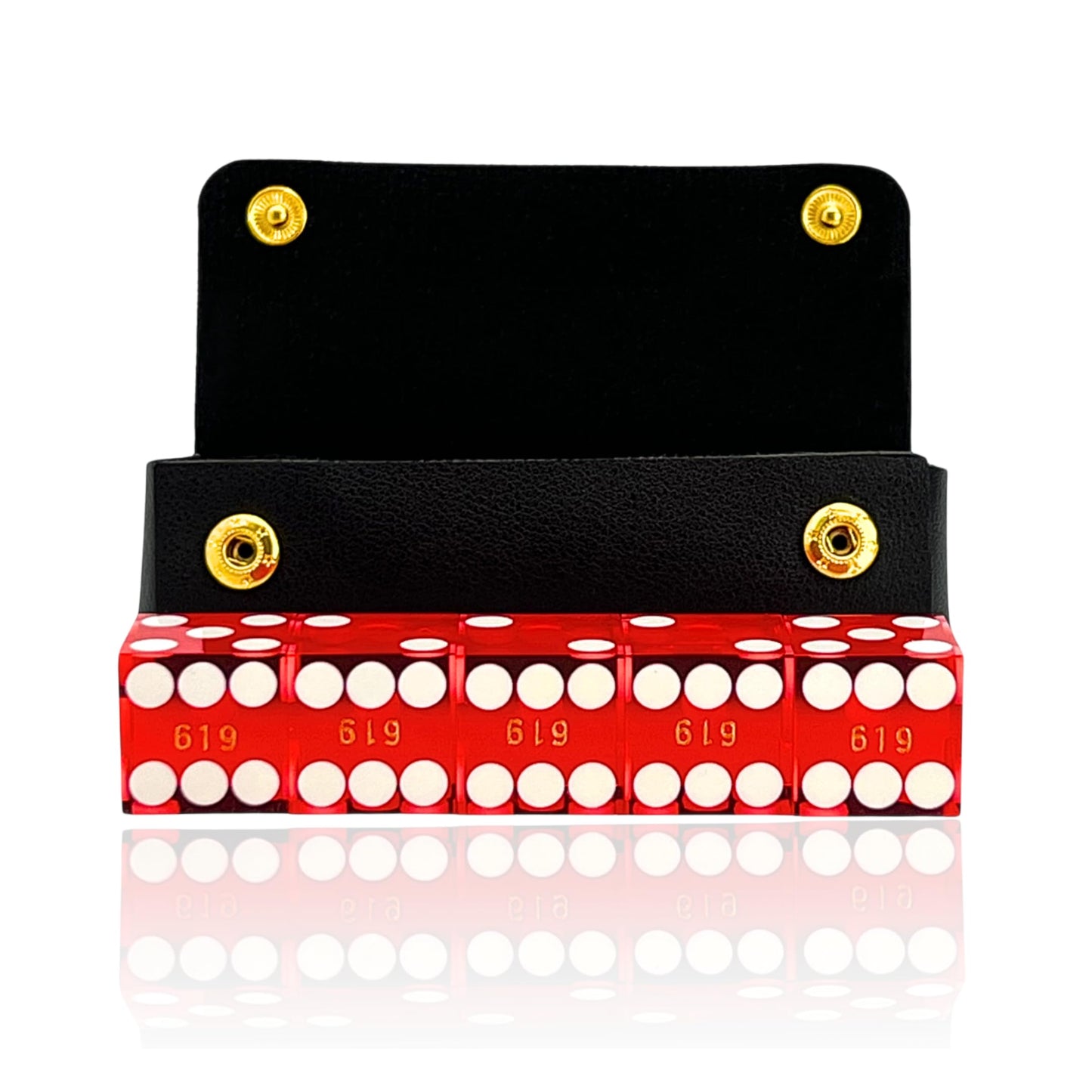 Luck Lab Grade AAA 19mm Casino Dice – Razor Edges, Serialized Set of 5, Leather Case (Red)