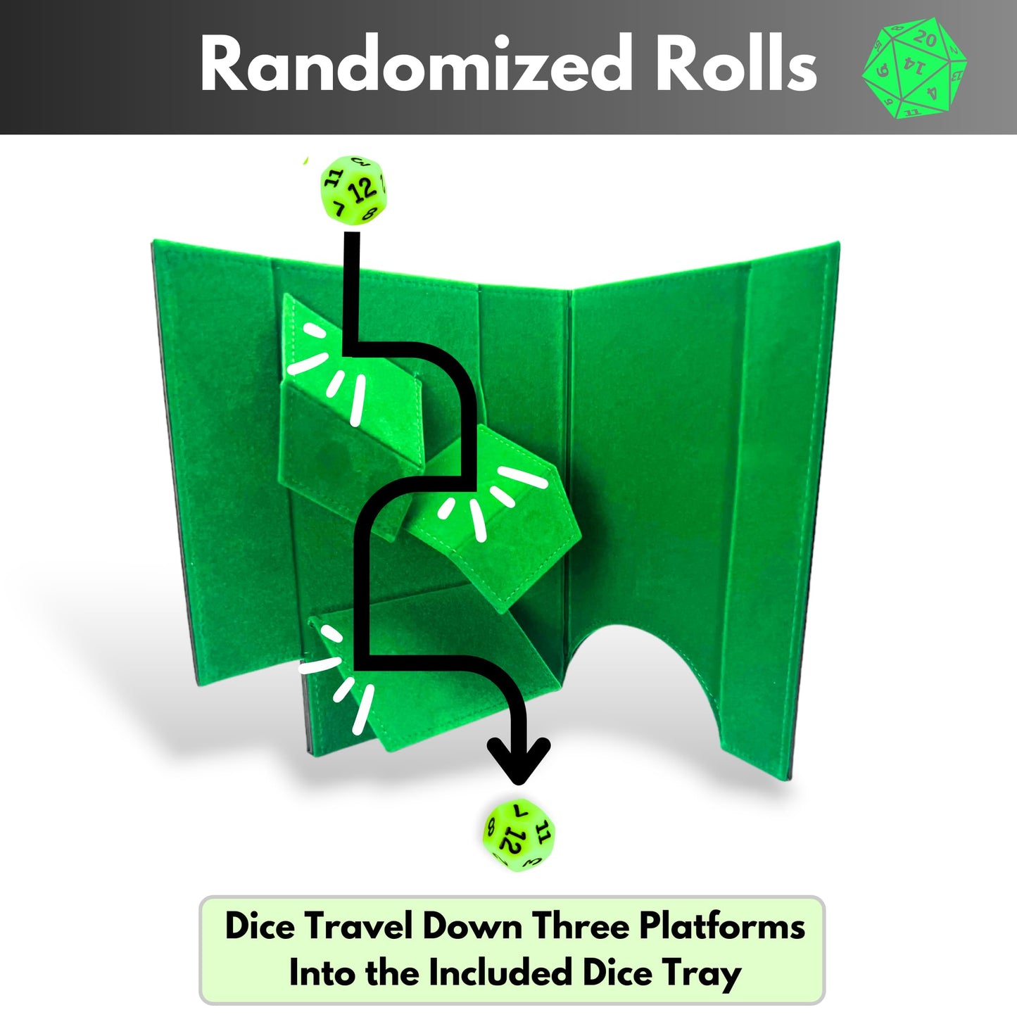 Luck Lab Folding Dice Tower and Tray for RPG Tabletop – Black/Green, Tree of Life Design