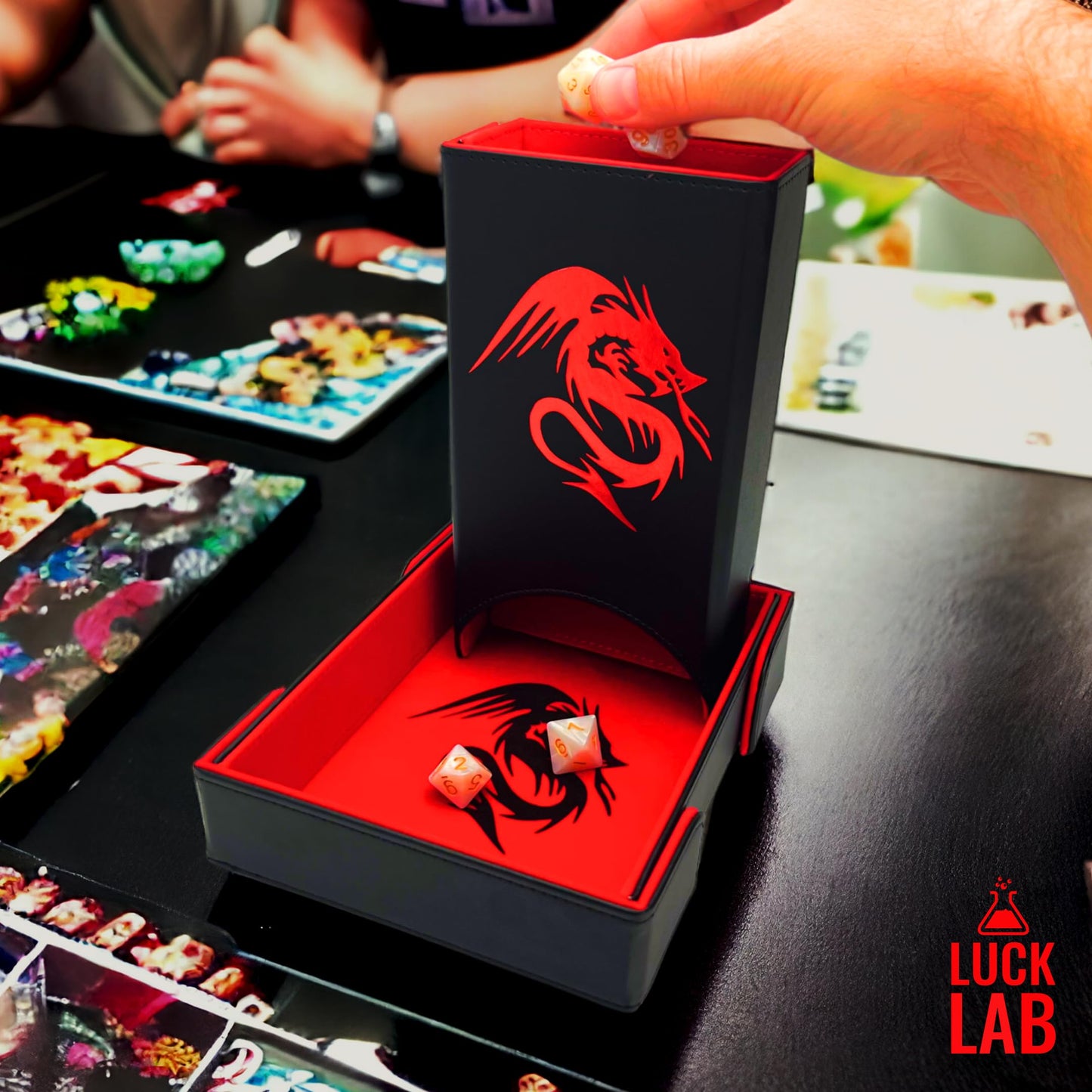 Luck Lab Folding Dice Tower & Tray - Dragon Design (Black/Red) | RPG Tabletop