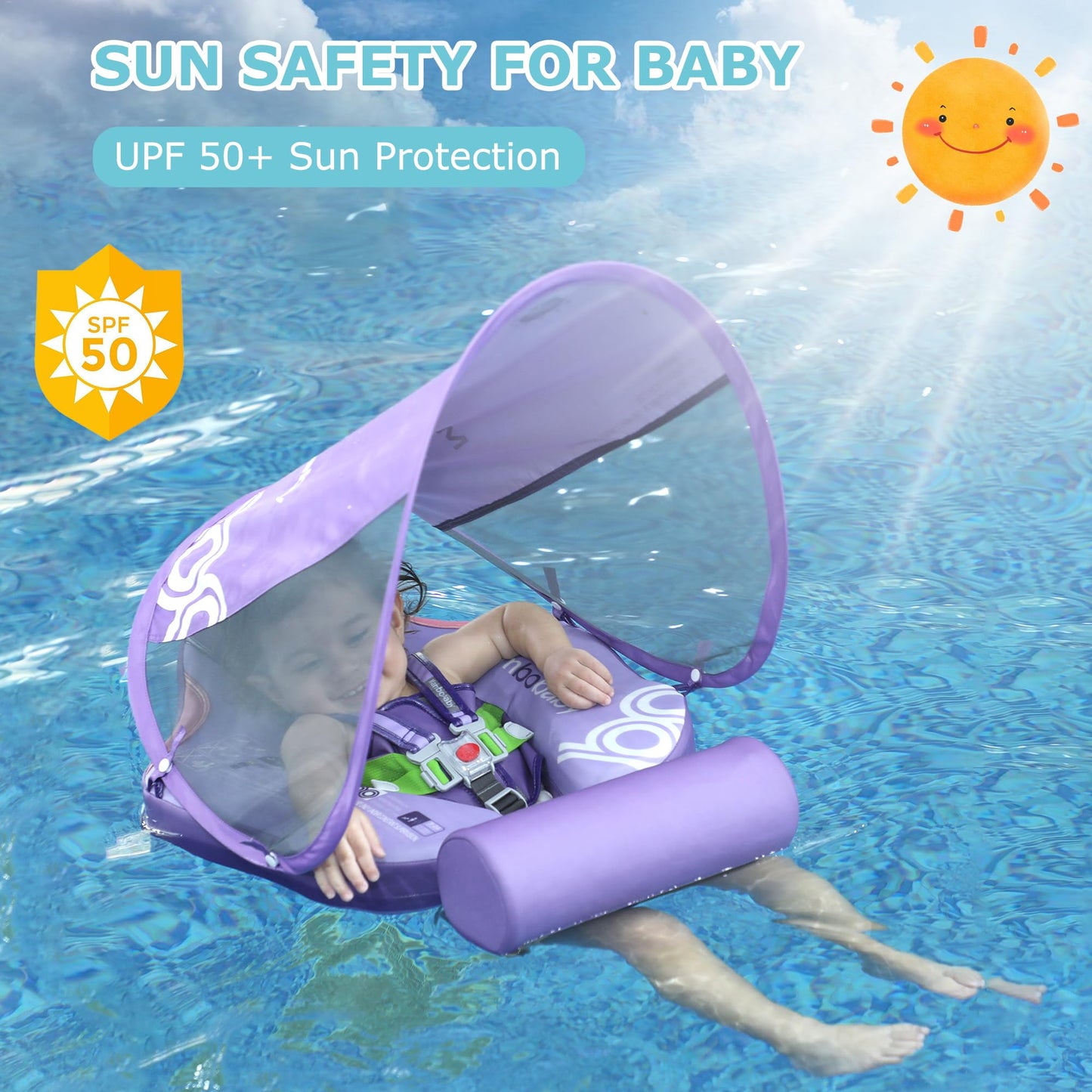 Luckclubtojoy Mambobaby Float – Non-Inflatable Baby Pool Float with Canopy & 5-Point Safety Belt