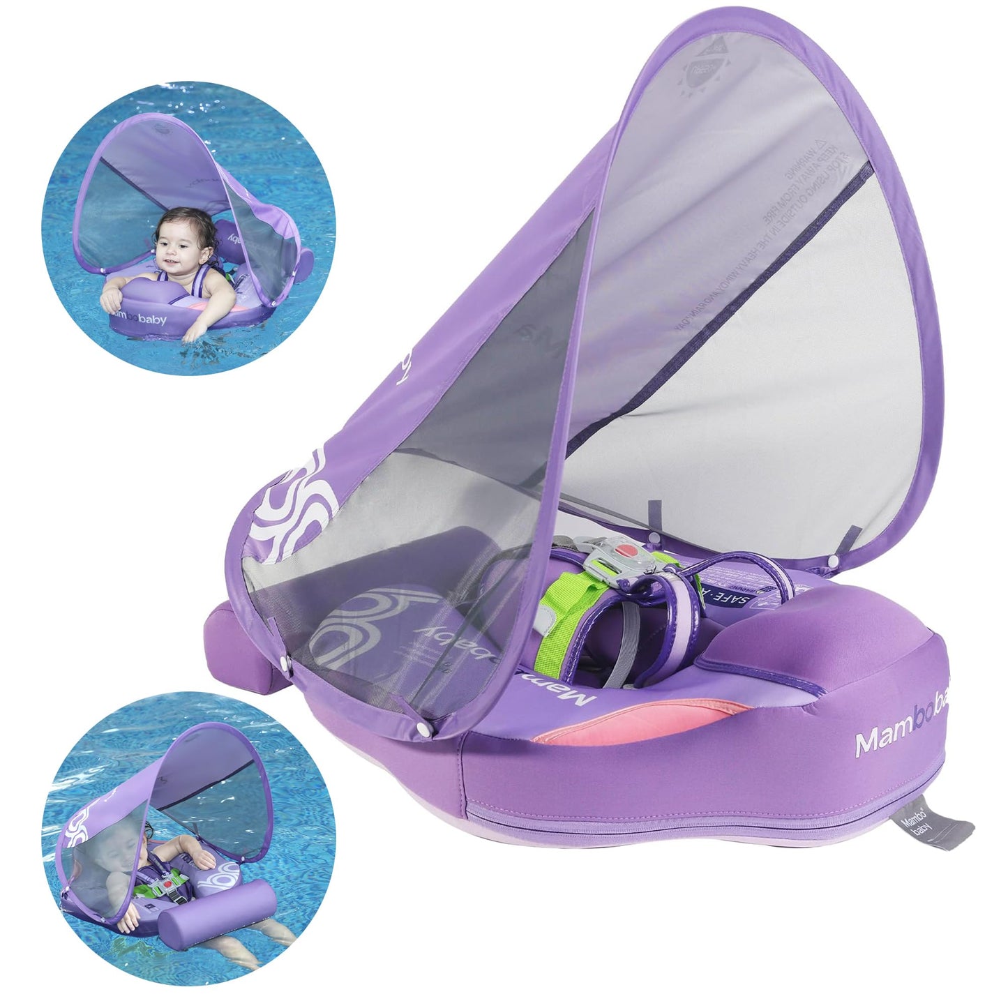 Luckclubtojoy Mambobaby Float – Non-Inflatable Baby Pool Float with Canopy & 5-Point Safety Belt