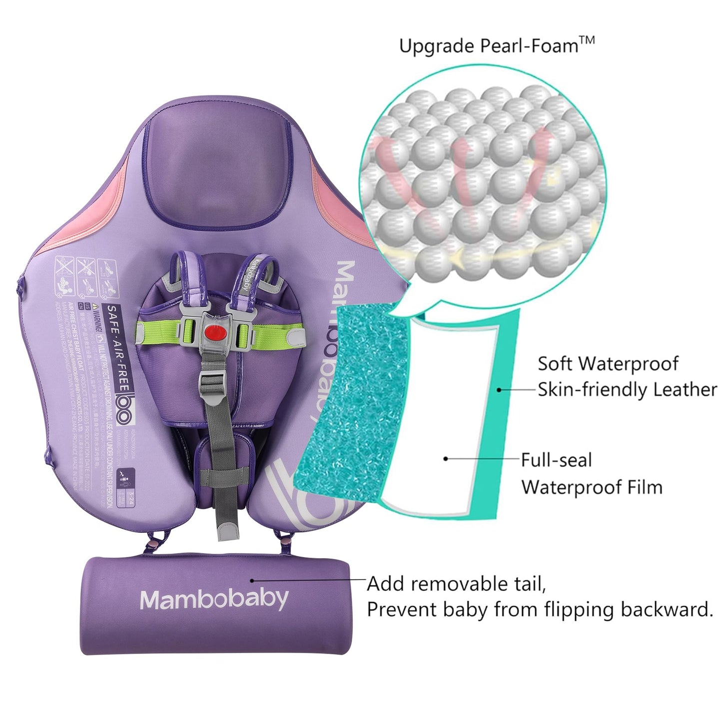 Luckclubtojoy Mambobaby Float – Non-Inflatable Baby Pool Float with Canopy & 5-Point Safety Belt