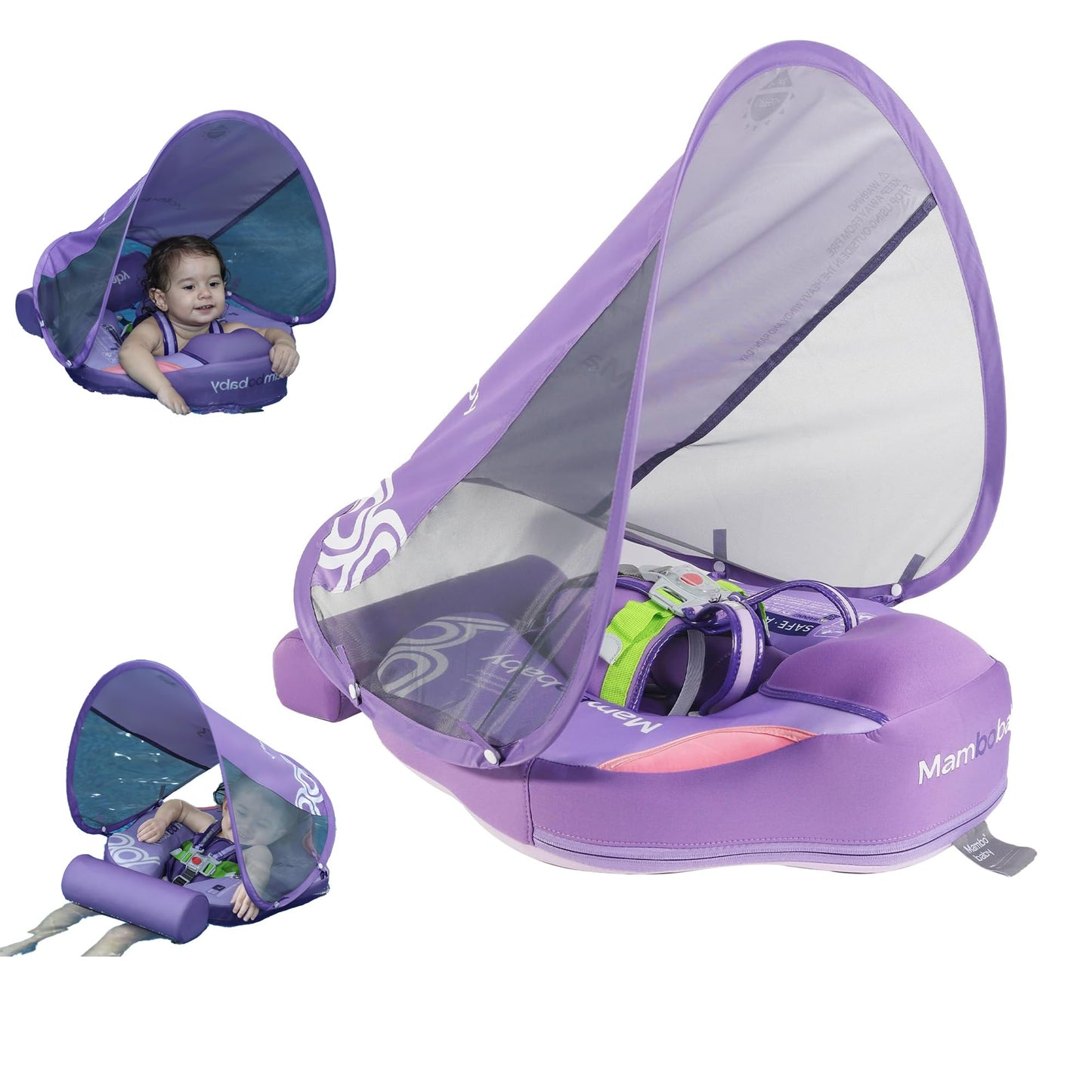 Luckclubtojoy Mambobaby Float – Non-Inflatable Baby Pool Float with Canopy & 5-Point Safety Belt