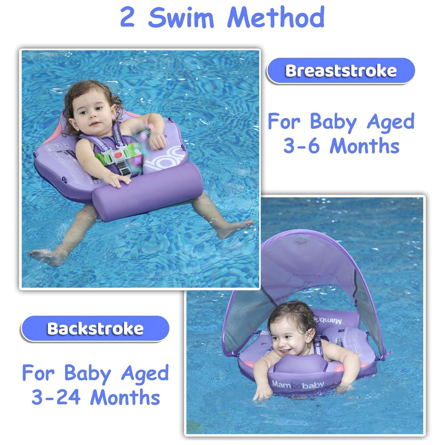 Luckclubtojoy Mambobaby Float – Non-Inflatable Baby Pool Float with Canopy & 5-Point Safety Belt