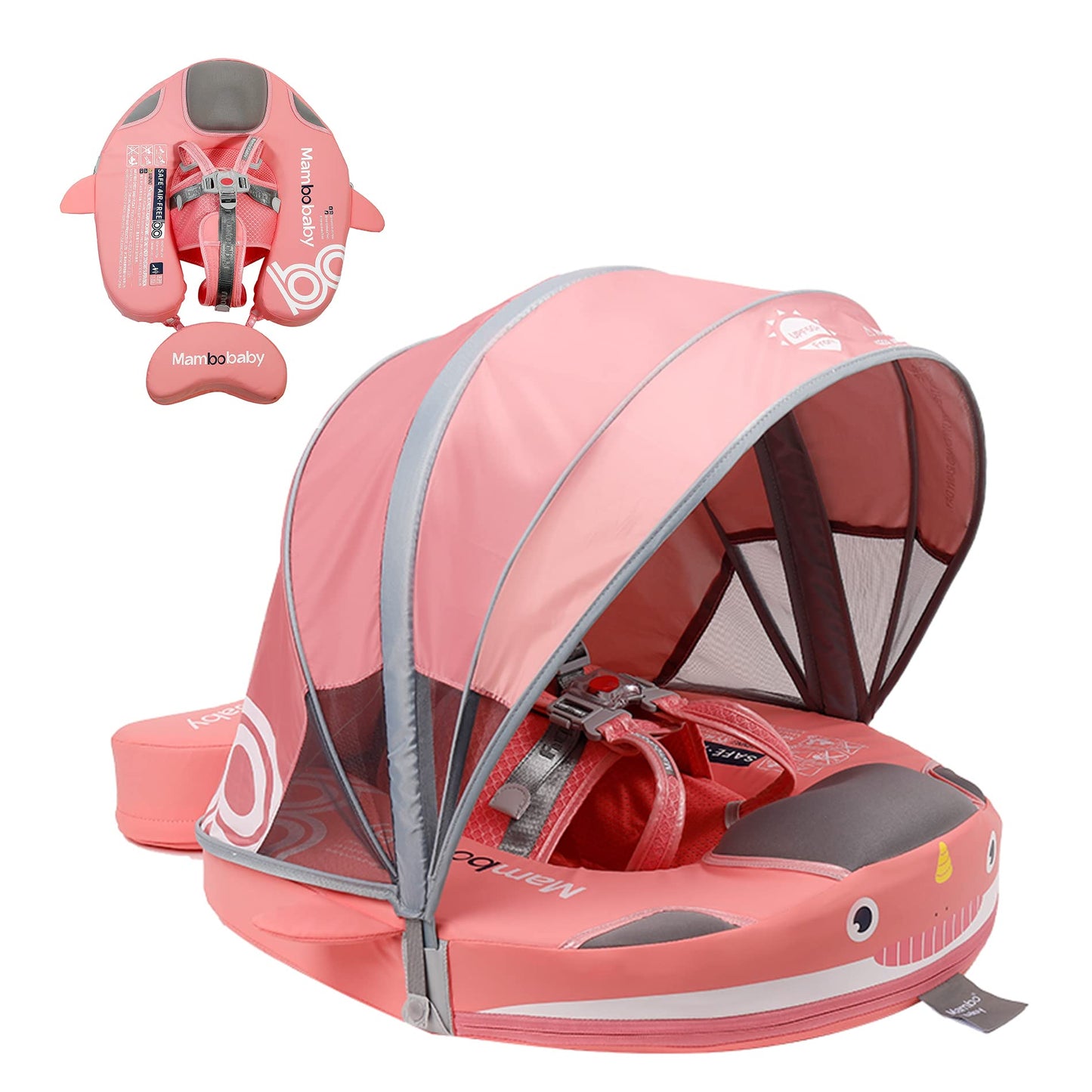 Luckclubtojoy Mambobaby Narwhal Pink Float with Canopy & Tail – Non-Inflatable Baby Pool Float