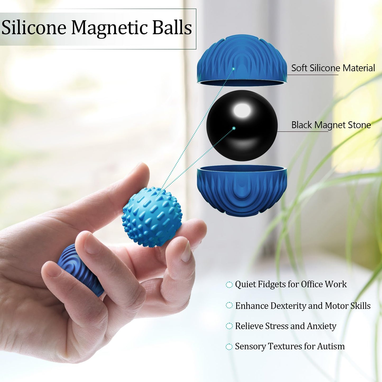 Luckdoor Silicone Magnetic Balls Fidget Toys – 4-Pack Desk Stress Relief for Adults & Teens