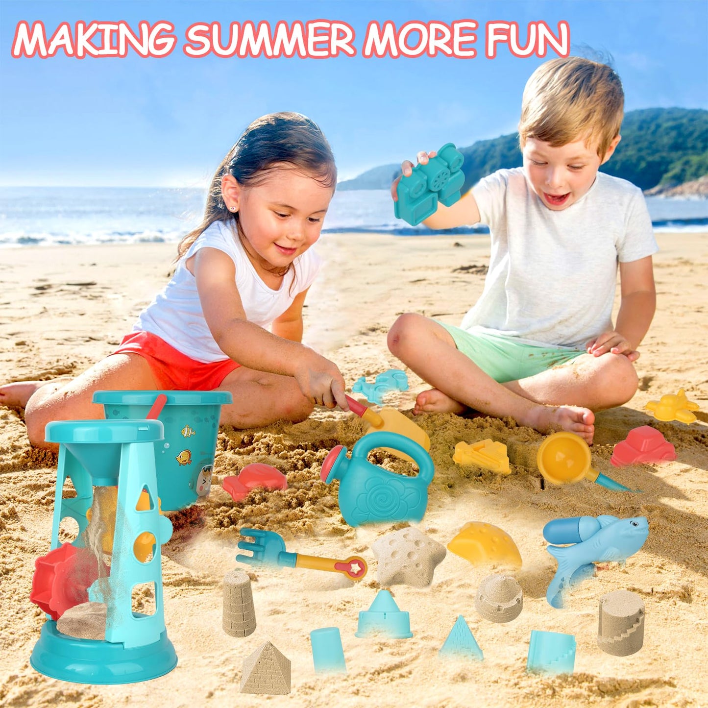 LUCKFUTURE Beach Toys 25-Piece Set – Non-Toxic, BPA-Free Sand & Water Play for Kids (3-12)