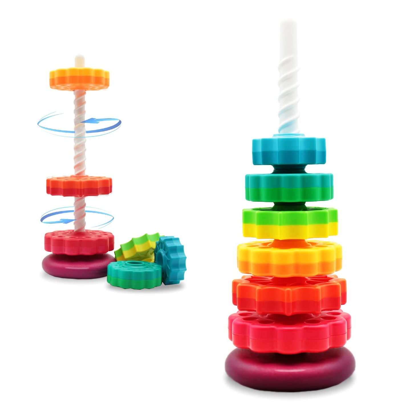 LUCKFUTURE Educational Spinning & Stacking Toy | Rainbow Montessori Sensory Ring Toy for Toddlers 1-3