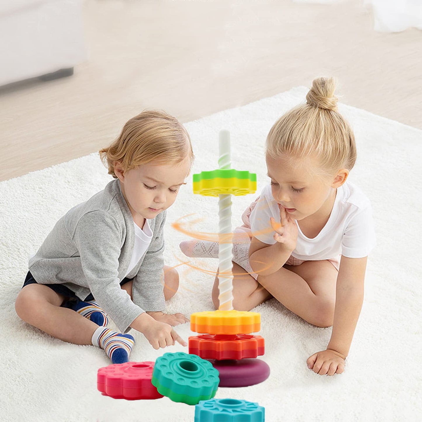 LUCKFUTURE Educational Spinning & Stacking Toy | Rainbow Montessori Sensory Ring Toy for Toddlers 1-3