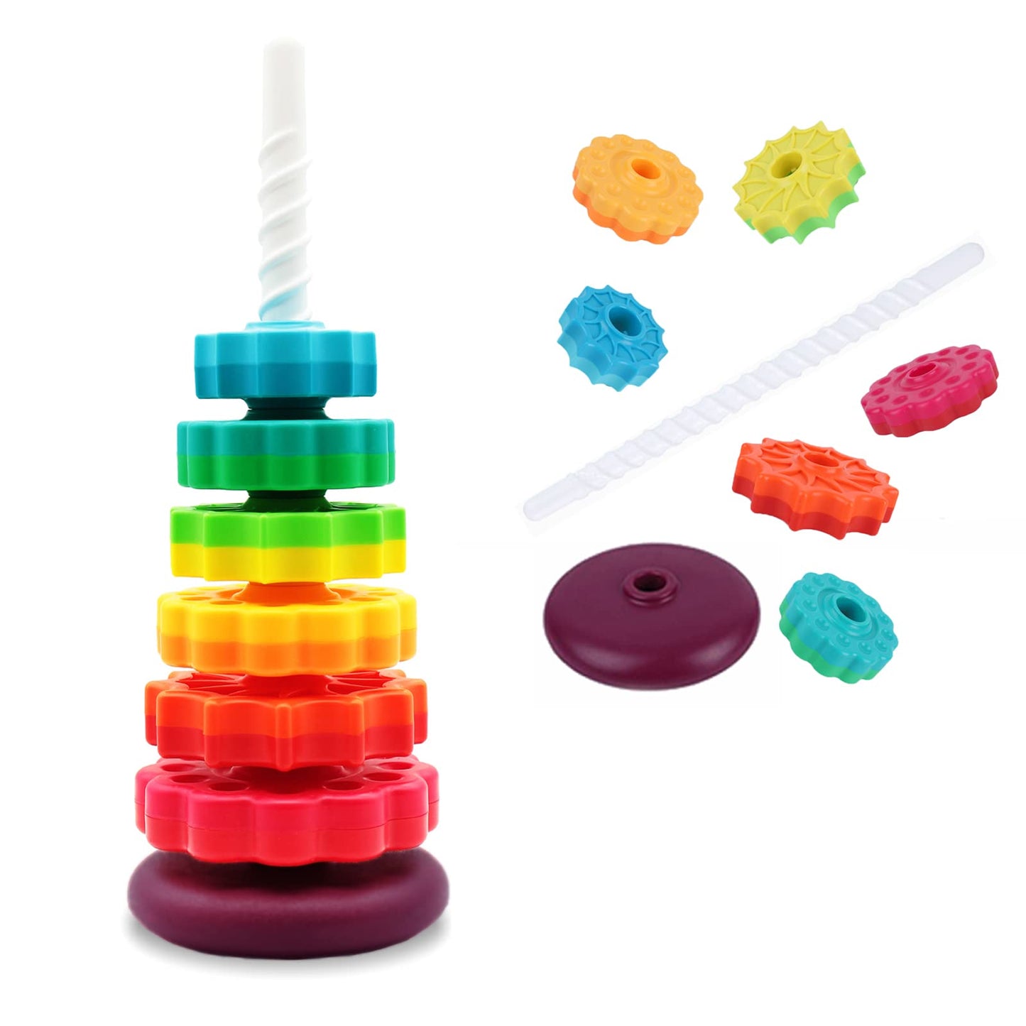 LUCKFUTURE Educational Spinning & Stacking Toy | Rainbow Montessori Sensory Ring Toy for Toddlers 1-3
