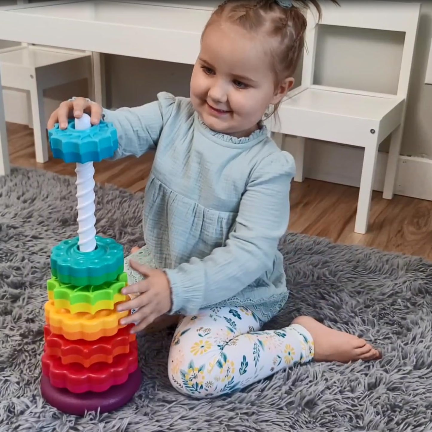 LUCKFUTURE Educational Spinning & Stacking Toy | Rainbow Montessori Sensory Ring Toy for Toddlers 1-3