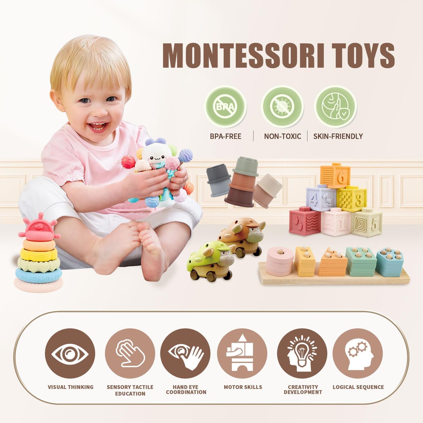 LUCKFUTURE Baby Toys 6–18 Months | 8-in-1 Montessori Toy Set for Sensory Learning