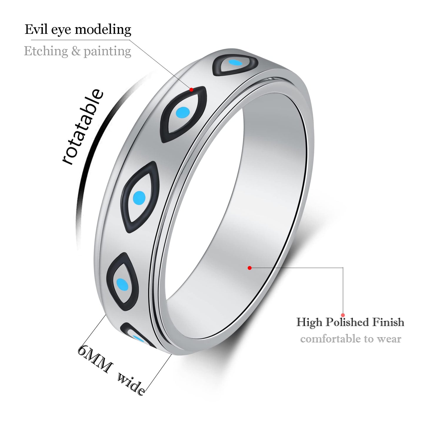 LuckyAmor Anxiety Ring for Women – Moon Star Spinner Ring, Stainless Steel 6mm