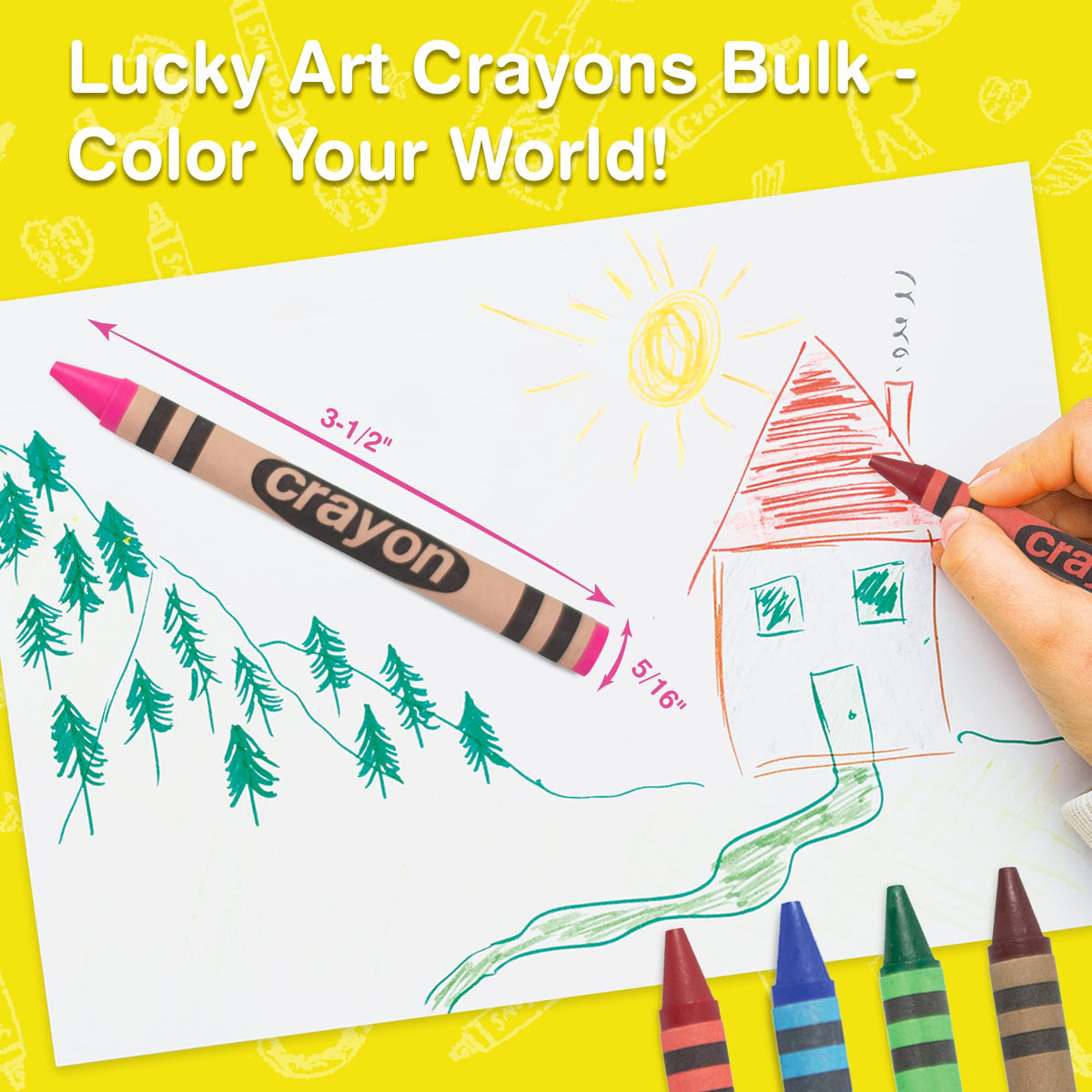 Lucky Art Crayonology 80-Count Pink Single Color Crayons Bulk Pack – Regular Size