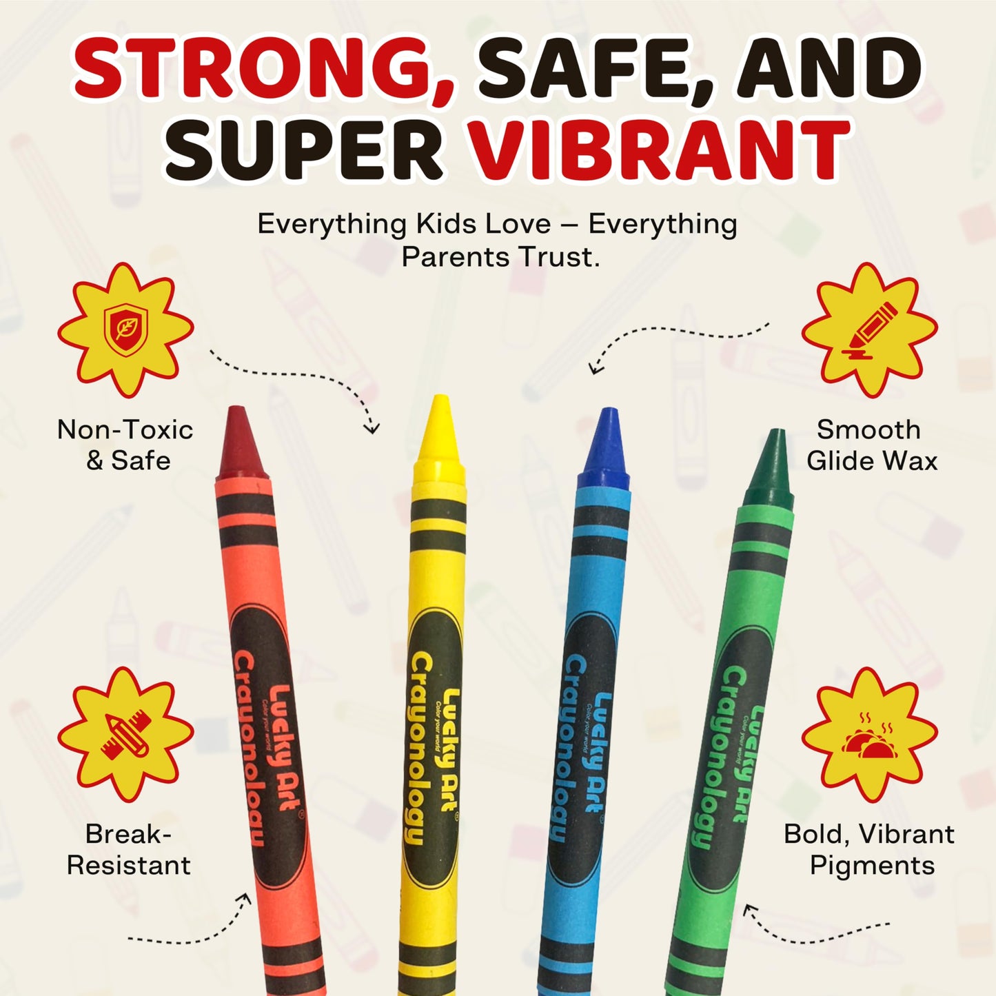 Lucky Art Crayonology: 80-Count Crayons (20 x 4 Pack) – Non-Toxic, Standard-Size for Home, School, Travel
