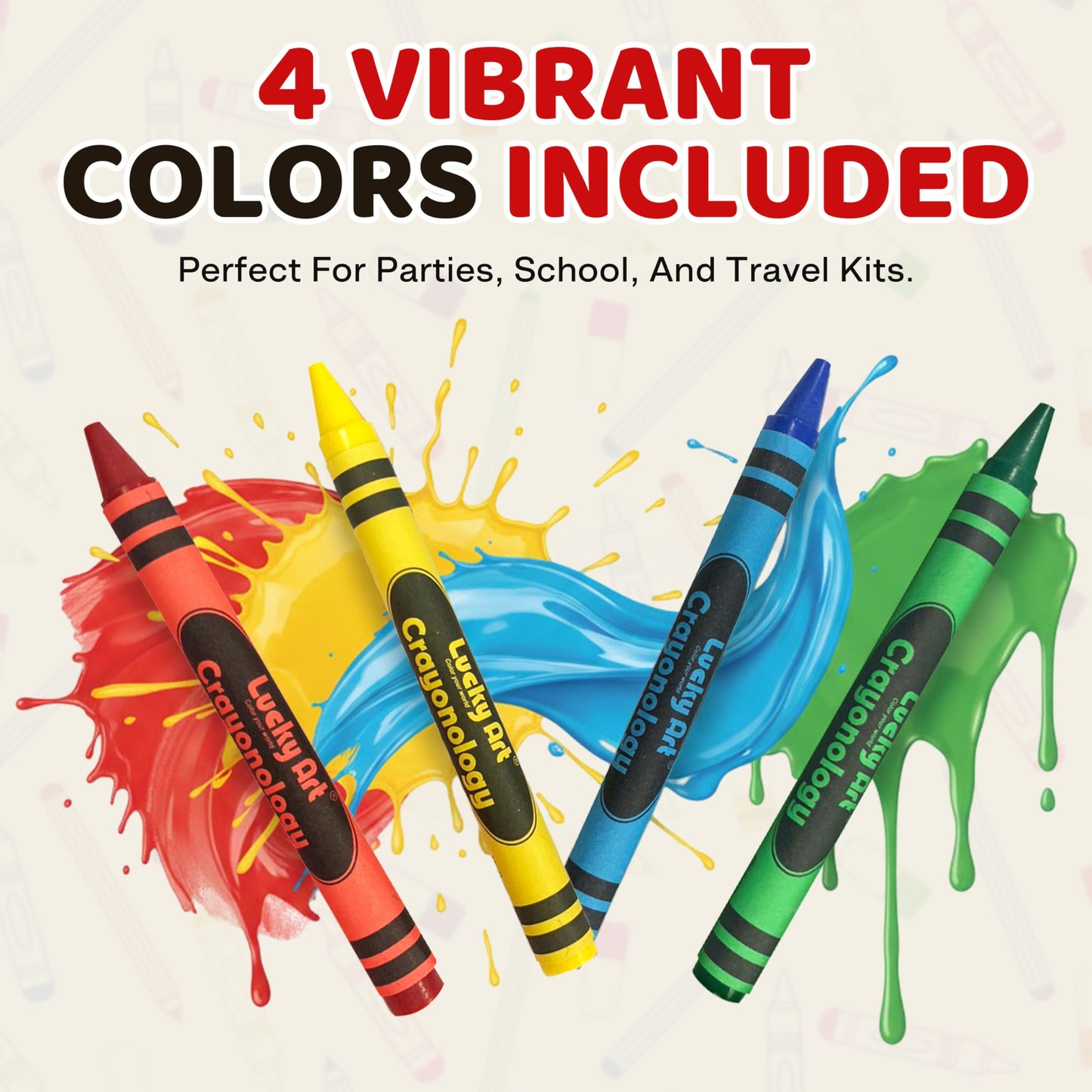 Lucky Art Crayonology: 80-Count Crayons (20 x 4 Pack) – Non-Toxic, Standard-Size for Home, School, Travel