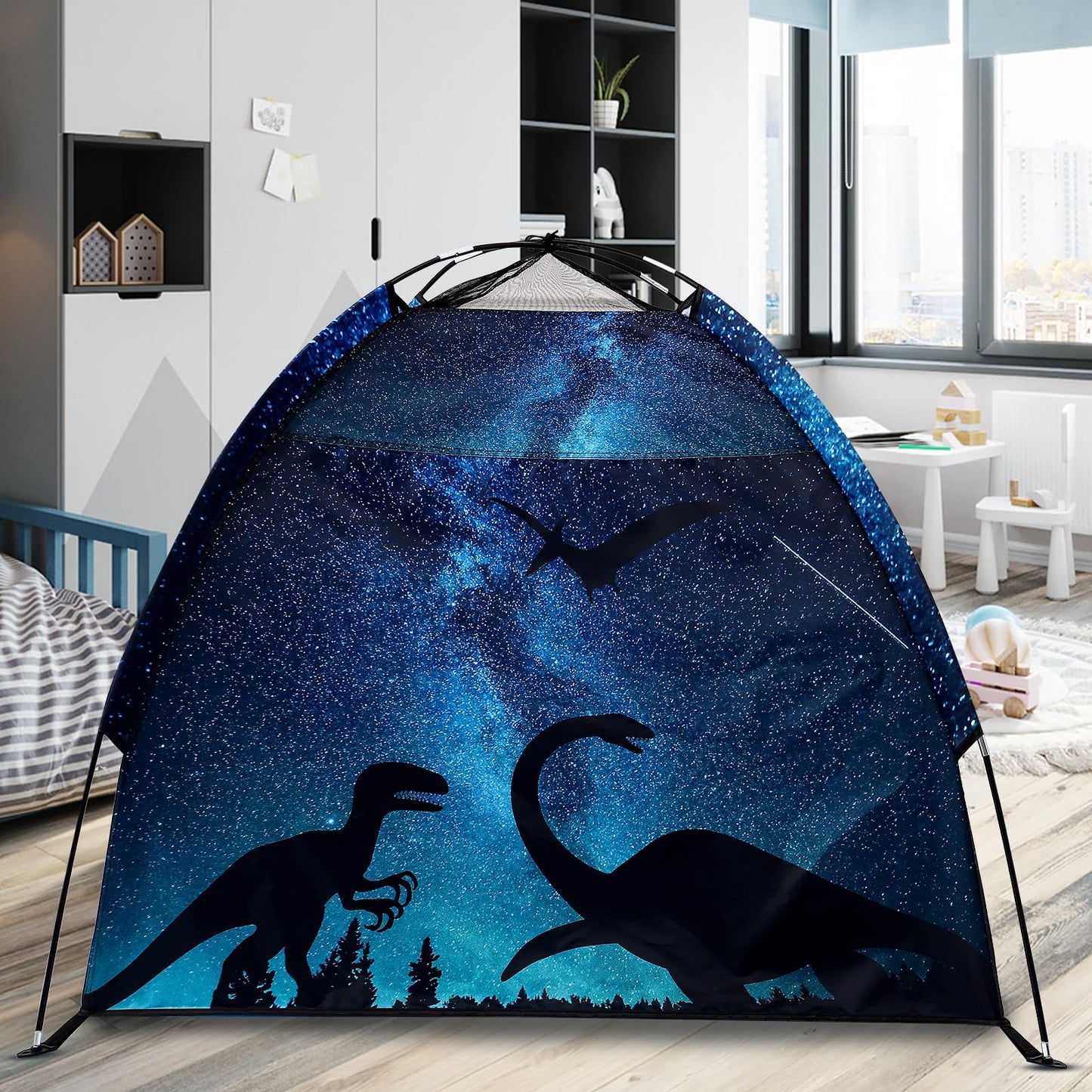Lucky Castle Kids Play Tent - Easy Pop Up Dome Playhouse for Indoor & Outdoor Fun (Black Dinosaur)