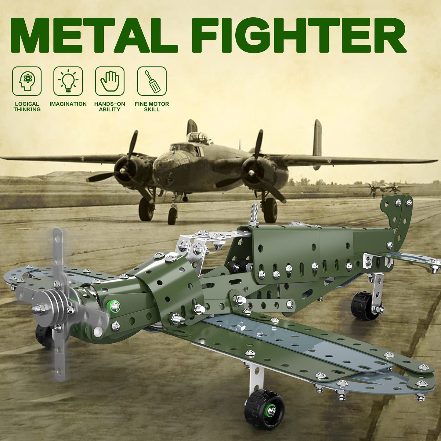 Lucky Doug Building Toys Model Airplane Set – 258-Piece Metal STEM Kit for Ages 8-12