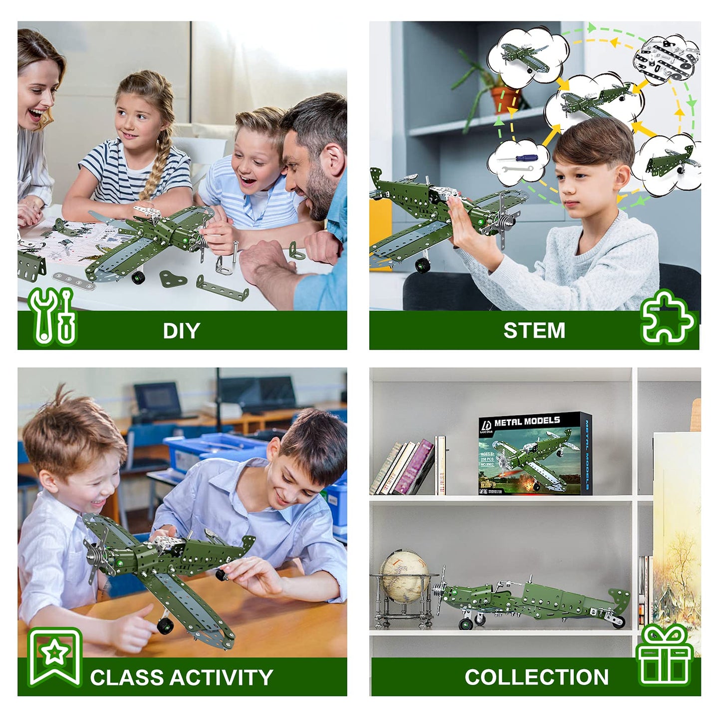 Lucky Doug Building Toys Model Airplane Set – 258-Piece Metal STEM Kit for Ages 8-12
